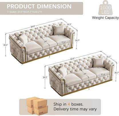 Luxury Chesterfield Sofa Set of 2, Velvet Tufted Couch Victorian Black and Gold - Image 2