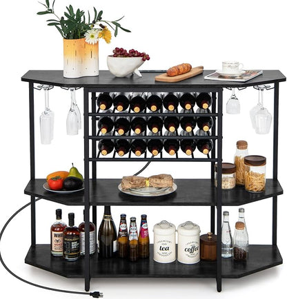 COSTWAY Wine Bar Cabinet, 3-Tier Liquor Cabinet by COSTWAY