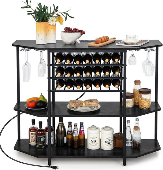 COSTWAY Wine Bar Cabinet, 3-Tier Liquor Cabinet by COSTWAY