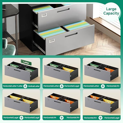 Letaya File Cabinet with Lock-Lateral 2 Drawer Metal Filing - Image 5