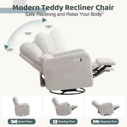 Swivel Rocker Recliner, Oversized Teddy Manual Nursery Glider Rocking Recliner - Image 5
