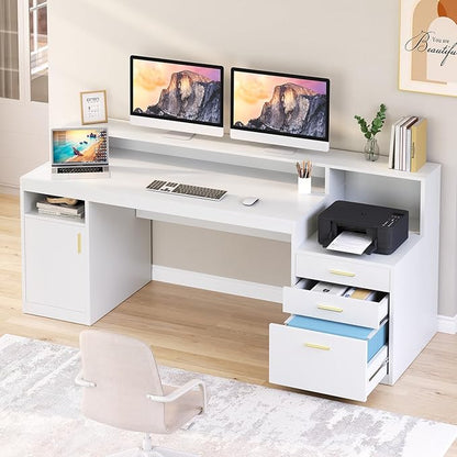 YOMILUVE Computer Desk with 3 Drawer & Storage Shelves, Home Office Desk with by YomiluveDesign