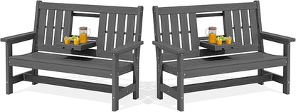SERWALL Outdoor Bench with Cup Holder, Oversized 58" HDPE Porch Bench Suitable by SERWALL