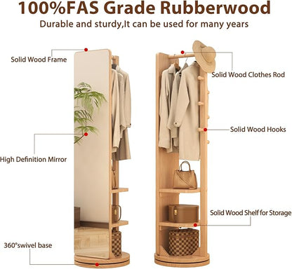 WoodsWhisper Full Length Mirror Coat Rack Solid Wood Floor Mirror 70"x16" Full - Image 3