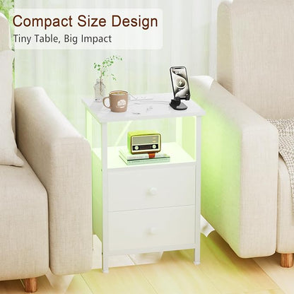 LOAKEKEL LED Night Stand with Charging Station, Small Bedside Table with USB - Image 8
