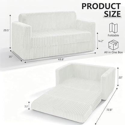 HABUTWAY 49.8" Loveseat Boneless Couch, 4-in-1 Convertible Sofa Bed, Plush Fur - Image 2