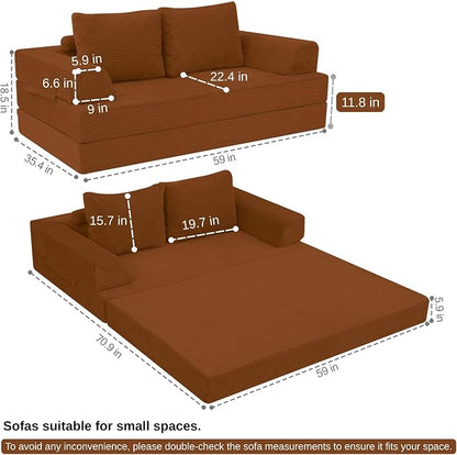 COMAX Convertible Sofa Bed, Folding Floor Couch Corduroy Fold Out Couch Bed - Image 2