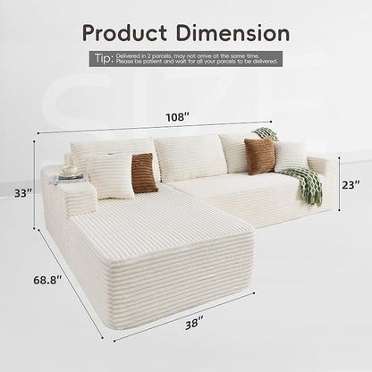 108" Boneless Couch, L-Shaped Modular Sectional Sofa - Image 2