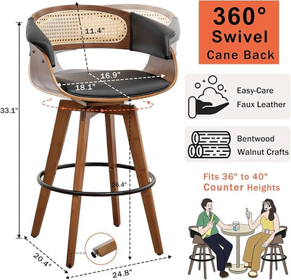 Set of 3 Rattan Swivel Counter Stools - Image 2