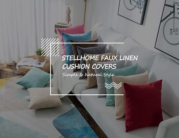Stellhome Fall Burlap Throw Pillow Covers Square Solid Farmhouse Linen Cushion - Image 5