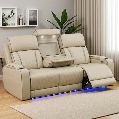 Power Recliner Sofa Couch with LED, Breathing Leather Reclining Couch, Living by LYfurniture