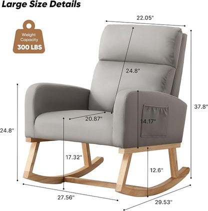 HCHAIRH Rocking Chair Nursery, Leather Nursing Rocking Chairs, Upholstered - Image 2