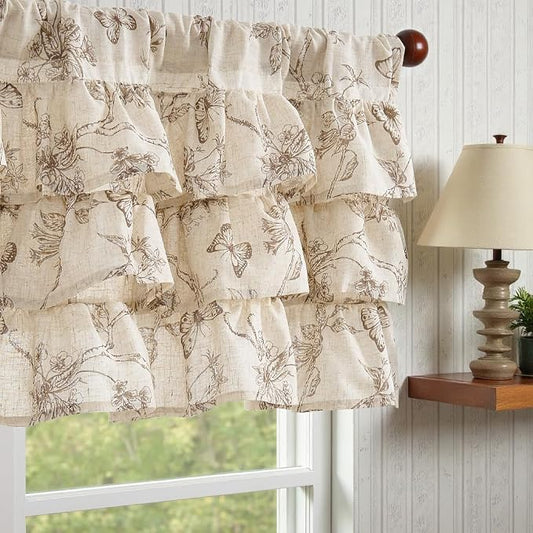 jinchan Ruffled Valance Curtain Linen Floral Kitchen Valance 18 Inch Shabby by JINCHAN