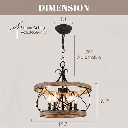20" Farmhouse Chandelier, Rustic Drum Chandelier Light Fixture Over Table - Image 2
