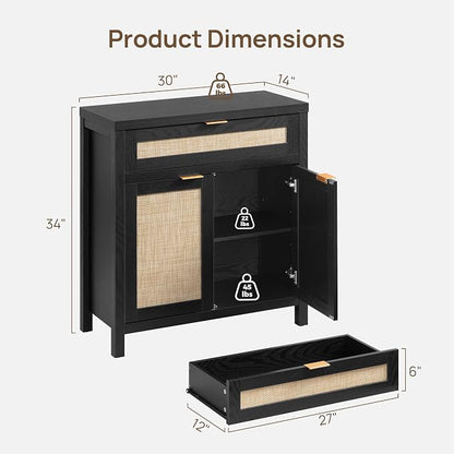 SICOTAS Sideboard Buffet Storage Cabinet, Rattan Accent Cabinet - Image 2