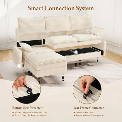 Vesgantti 101" V-Shaped Corner Couch Sectional, 7 Seat Customizable Modular - Image 5