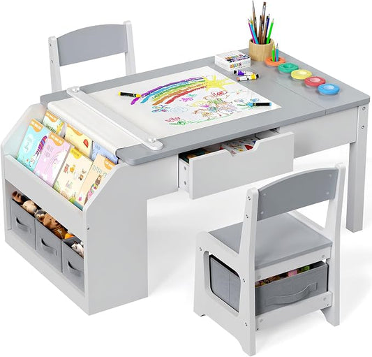 5-in-1 Kids Art Table and Chairs, Toddler Table and Chair Set, Craft Play Desk by JOCOEVOL