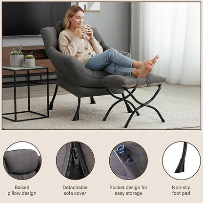 Welnow Lazy Chair with Ottoman, Modern Accent Chair with Armrests and a Side - Image 4