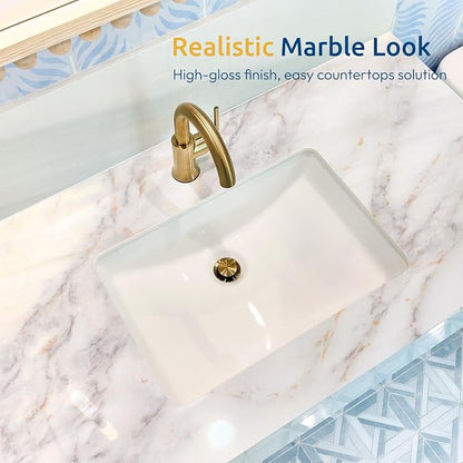 rabbitgoo Glossy Marble Contact Paper Peel and Stick Wallpaper 17.5" X 236.2" - Image 4