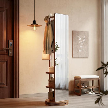 WoodsWhisper Full Length Mirror Coat Rack Solid Wood Floor Mirror 70"x16" Full - Image 4