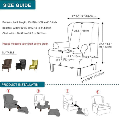 KRFOONN Wingback Chair Cover 2 Piece Stretch Wing Chair Covers Spandex - Image 6