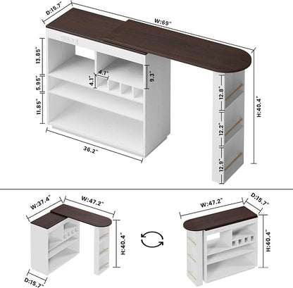 ModernMate Bar Cabinet with Storage 360° Rotating Home Bar Table with Power - Image 3