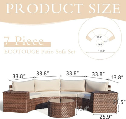 ECOTOUGE 7 Piece Patio Furniture Sets, Half-Moon Circle Conversation Set - Image 3