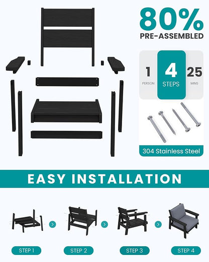 SERWALL Outdoor Patio Furniture Set, 5 Piece HDPE Patio Conversation Sets - Image 8