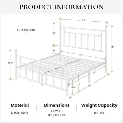 SHA CERLIN 14" Queen Size Metal Platform Bed Frame/Victorian Headboard and - Image 2