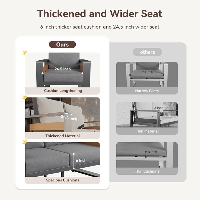 Aoxun Aluminum Patio Furniture Set, 4 Seats Luxury Metal Patio Conversation Sets - Image 7