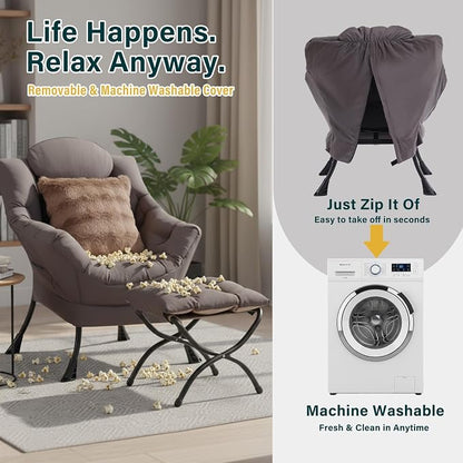 Lazy Chair with Ottoman, Large Accent Chair with Ottoman and a Throw Pillow - Image 6