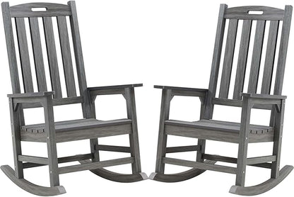 Psilvam Outdoor Rocking Chair Set of 2, Poly Lumber Oversized Rocking Chair by PsilvamGardenFurniture
