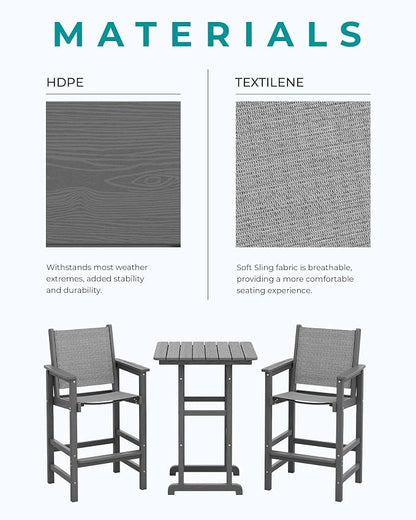 SERWALL 3 Pieces Textilene Adirondack Bar Set, Tall Adirondack Bar Height Chairs - Image 6