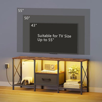 JARHETUN LED TV Stand with Fabric Drawer, Entertainment Center - Image 2