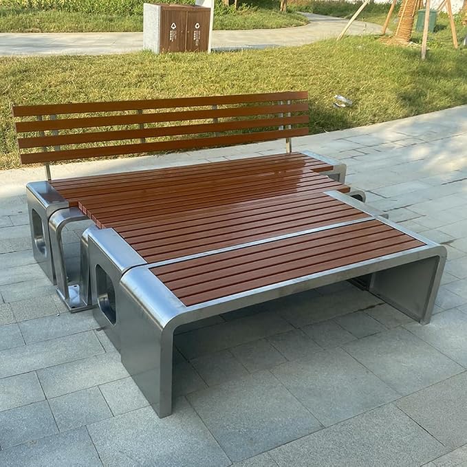 LITFAD Outdoor Indoor Bench Stainless Steel Metal Park Bench - Image 5