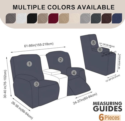 Recliner Loveseat Covers with Console, 6-Piece Stretch Geometric Strokes - Image 2
