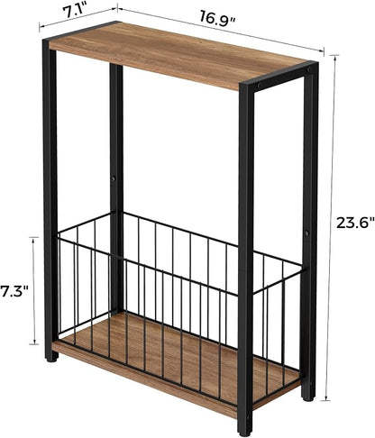 Homleke Narrow Side Table with Magazine Holder, Skinny End Table Perfect - Image 3