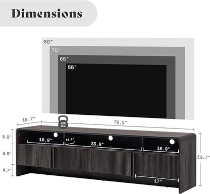 AMERLIFE 70" Modern TV Stand for TVs up to 80", Fluted Wood Entertainment Center - Image 5