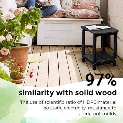 Adirondack Square Outdoor Side Table, 2-Tier Storage Patio Side Table, HDPE End - Image 4