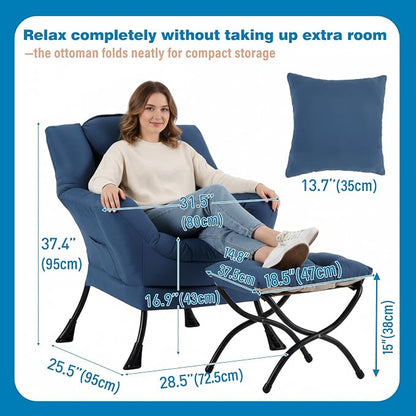Lazy Chair with Ottoman, Reading Chair with a Pillow, Leisure Sofa Armchair - Image 2