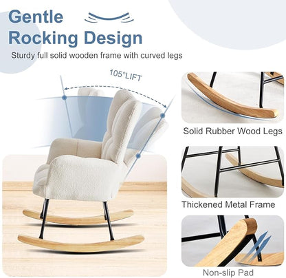 DUMOS Rocking Chair with Wing Backrest, Soft Padded Teddy Upholstered Indoor - Image 6