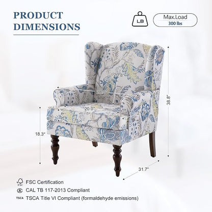 HUIMO Printed Wingback Accent Chair, Linen Upholstered High Back Armchair - Image 3
