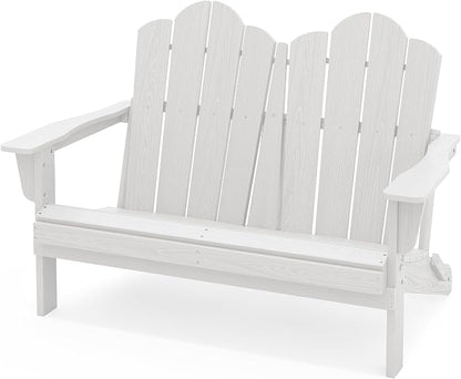SERWALL Folding Adirondack Bench, HDPE All-Weather Adirondack Loveseat by SERWALL