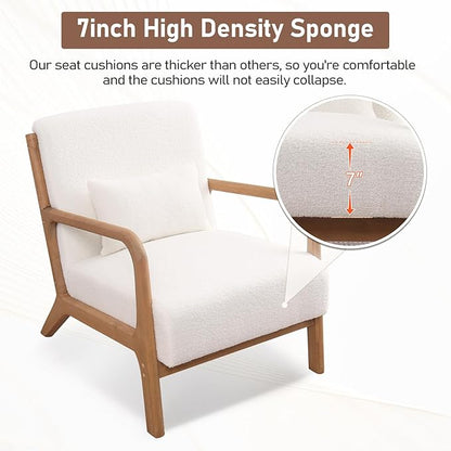 ANJ Mid Century Modern Accent Chair Set of 2, Single Boucle Lounge Reading - Image 3