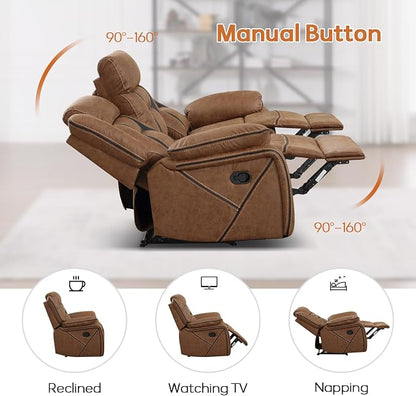 EBELLO Faux Leather Manual Reclining Sofa, 3 Seat Recliner Sofa Chair, Couch - Image 4