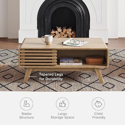 mopio Ensley Coffee Table with Storage, Mid Century Modern, Farmhouse Wood - Image 6