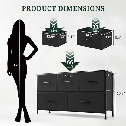 5-Drawer Dresser for Bedroom, Anti-Tip Wide Storage Organizer Fabric Chest of - Image 3