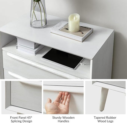 HULALA HOME End Table with Charging Station, Mid-Century Modern 2 Drawer and - Image 4
