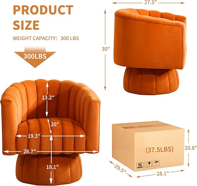 Swivel Accent Barrel Chair, Cute Comfy Small Round 360° Arm Chair, Velvet Sofa - Image 2