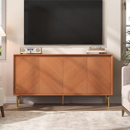 JOINICE Storage Cabinet, Mid-Century Modern Wood Accent Cabinet, Chevron - Image 9